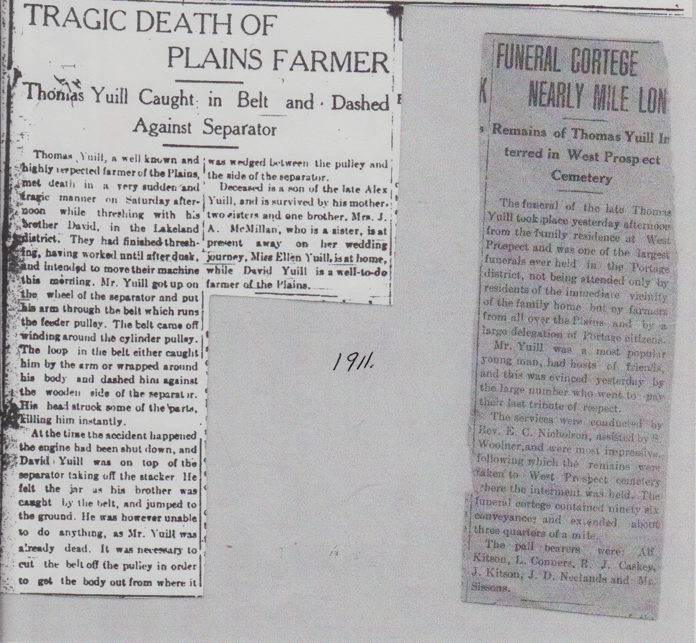 Thomas Yuill death clippings