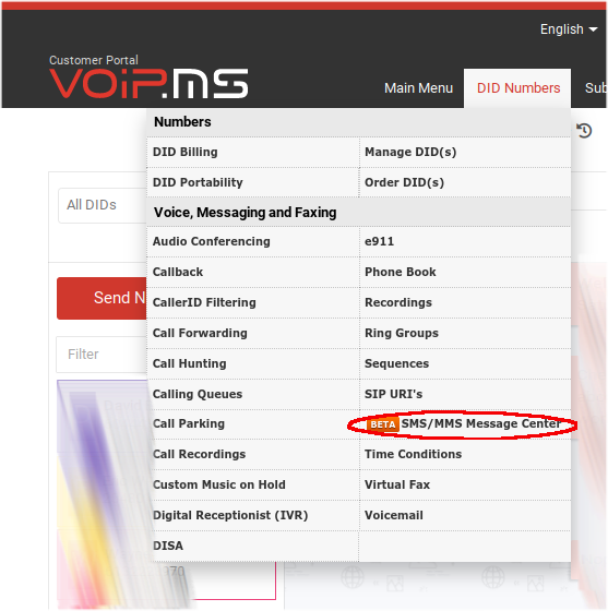 Image of SMS/MMS Menu Entry